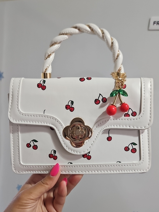 None Handbags - Cherry Print Mini Crossbody Bag White Gold Hardware Cherry Charm